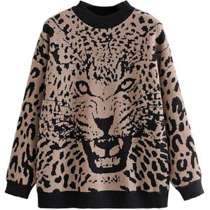 Vrouwen Oversize Breien Trui Lange Mouwen Leopard O-hals Vrouwelijke Casual Mode Dikke Warme Trui Fall Winter Truien C-223