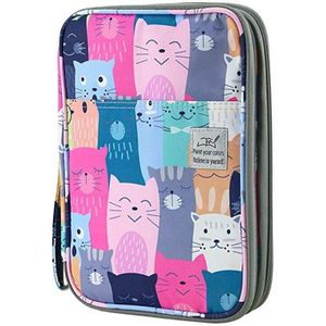 192 Slots Grote Capaciteit Potlood Tas Case Organizer Cosmetische Tas Voor Kleurpotlood Aquarel Pen Markers Gel Pennen Zak (leren Kat