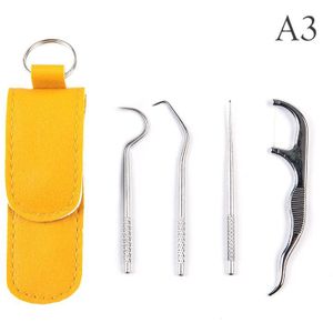 Draagbare Tandenstoker Tas Set Herbruikbare Roestvrij Stalen Metalen Tandenstokers Met Houders Voor Outdoor Picknicks En Camping 4 Stijlen 1 Set