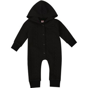 Focusnorm 0-24M Baby Meisjes Jongens Rompertjes Lange Mouw Herfst Effen Kleur Single-Breasted Hooded Warm Jumpsuits 2 Kleuren