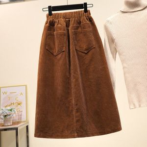 Lucyever Plus Size Vrouwen Corduroy Rok Herfst Winter Vintage Harajuku Losse A-lijn Vrouwelijke Lange Rok Hoge Taille Lady Faldas 5xl