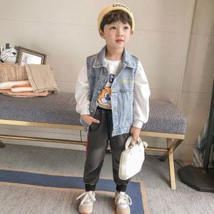 Herfst Jongens Mouwloos Denim Vest Kinderen Midden Kinderen Katoenen Herfst Top