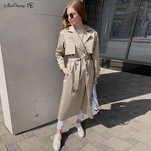 Mnealways18 Double Breasted Trenchcoat Jurk Vrouwen Windjack Lange Mouwen Belted Losse Jas Dames Bovenkleding Lente Herfst