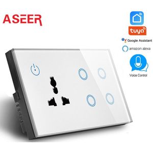 ASEER UK WIFI Socket met 4 Gang WIFI Schakelaar 600 W, WIFI Intelligente Stopcontact 16A, compatibel alexa, google assistent