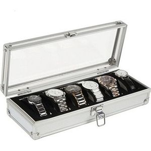 6/12 Grid Slots Aluminium Horloge Doos Vitrine Jewelry Collection Kist Organizer Horloge Suede Binnenkant Doos Houder