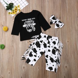 Pudcoco Pasgeboren Baby Jongen Meisje Kleding Koe Print T-Shirt Tops Kwastje Lange Broek Strik Hoofdband 3Pcs Outfits Kleding