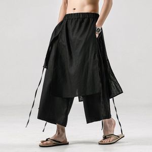 Mannelijke Japan Stijl Streetwear Losse Kimono Rechte Broek Mannen Zomer Katoen Linnen Casual Wijde Pijpen Rok Broek