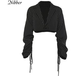 Nibber office dames Zwart gestreepte jas womens herfst mode Elegante korte tops jas high street casual losse jas mujer