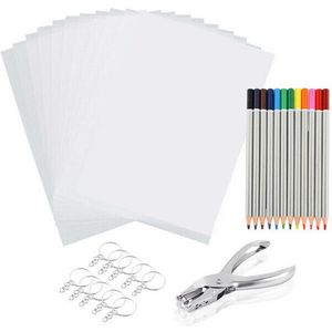 198 Pcs Krimpkous Vel Plastic Kit Shrinky Art Papier Perforator Sleutelhangers Potloden Diy Tekening Art Supply Krimpkous