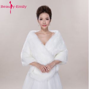 Aankomst Vlakte Geverfd Elegante Goedkope Warm Bridal Cape Winter Witte Bontjas Vrouwen Bruiloft Jas Bruids Wrap Bruiloft Jas