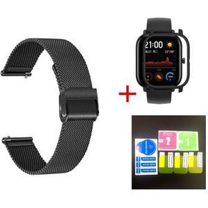 Ne 5in1 Smartwatch Accessoires Voor Huami Amazfit Bip Band Roestvrij Stalen Armband Magnetische Voor Amazfit Gts Case Protector Film
