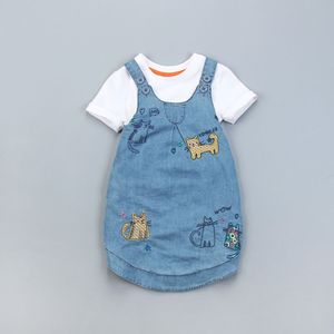 Zomer Geborduurde Kat Meisjes Denim Jeans Rokken Baby Meisje Cowboy Terug Rok Kids Jarretel Rok 2-8 Jaar Baby meisje Kleding