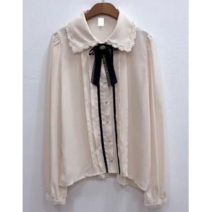 Lente Vrouwen Leuke Tops Preppy Stijl Vintage Japanners Korea Knop Elegante Formele Shirts Blouses Roze Wit 12020