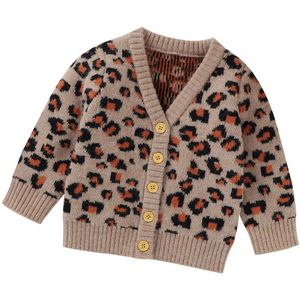 Peuter Kid Jongens Meisjes Kinderen Luipaard Print Trui Jas V-hals Button Up Gebreide Vest Casual Tops Voor Herfst Winter
