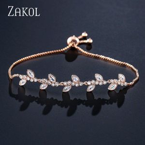 Zakol Trendy Zirconia Witte Kleur Leaf Charm Cz Kristal Vrouwelijke Verstelbare Armbanden Voor Vrouwen Bruiloft Sieraden FSBP2074
