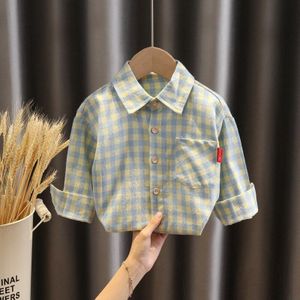 Kinderen Plaid Lange Mouwen Herfst Revers Tie Met Pocket Cartoon Patroon Kleuraanpassing Jongen Kleding 1-4 Jaar Oud