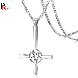 Mens Omgekeerde Cross Pentagram Pentagram Star Ketting Rvs Hanger Accessoires