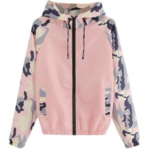 Womail Jas Vrouwen Camouflage Stiksels Contrast Zip Capuchon Herfst Hooded Windbreaker Ladieszipper Hooded Basic Jas