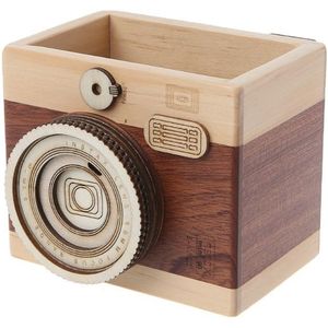 Camera Patroon Houten Pen Etui Houder Stand Desktop Diversen Opbergdoos Multifunctionele Gebruik