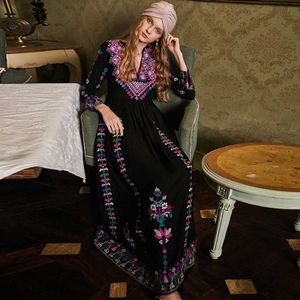 Boho Geïnspireerd Bloemen Folkloric Borduren Lange Boho Jurk Gehaakte Zwarte Lange Mouw Lente Zomer Jurk Vrouwen Gewaad Vestidos