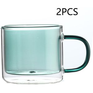 Thuis Transparante Cilindrische Koffie Mok Kerstcadeaus Hittebestendige Galss Met Handvat Isolatie Kleur Dubbel Glas Cup 2 Stuks