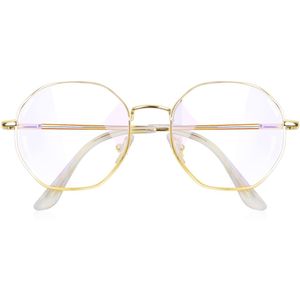 Retro Anti Blauw Licht Glazen Ronde Veelhoekige Metalen Frame Vrouwen Mannen Mode Brillen Gouden Unisex Eyewear
