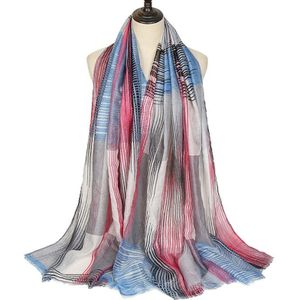 Vrouwen Gedrukt Gestreepte Plaid Polyester Sjaal Stijl Geometrische Sjaals Moslim Hijab Lange Wraps