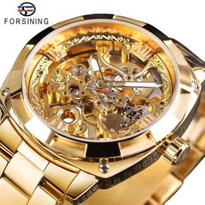 Forsining Mode Retro Mannen Automatische Mechanische Horloge Top Brand Luxe Volledige Gouden Lichtgevende Handen Skeleton Klok