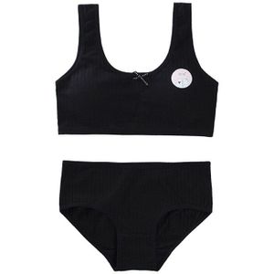 Puberteit Tieners Meisjes 2Pcs Sport Ondergoed Set Geribbelde Cute Bear Print Zoete Strik Padded Wirefree Training Beha En Hipster