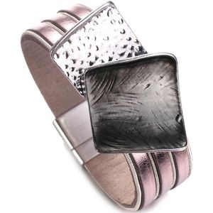 Allyes Geometrische Zwart Emaille Metalen Charm Lederen Armband Voor Vrouwen Armbanden Armbanden Paars Pendelen Sieraden