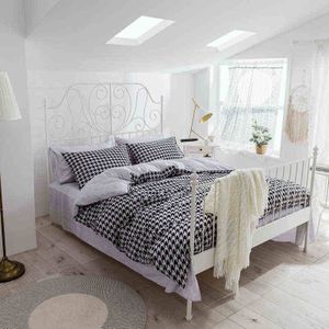 Liv-Esthete Klassieke Houndstooth Beddengoed Set Moderne Dekbedovertrek Vlakke Plaat Kussensloop Dubbele Koningin Koning Bed Linnen Voor Volwassen