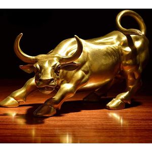 Feng Shui Fortuin Messing Wall Street Bull Standbeeld, sculptuur Woondecoratie Gouden Koperen Bull Vertegenwoordigt Geluk Van Carrière En