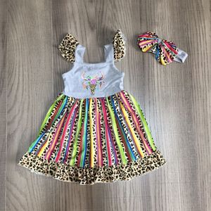 Baby Meisjes Zomer Mouwloze Jurk Meisjes Koe Hoofd Jurk Meisjes Multicolor Luipaard Jurk Met Hoofdband