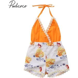 Baby Zomer Kleding Pasgeboren Baby Baby Girl V-hals Bloemen Romper Jumpsuit Mouwloos Backless Sunsuit Patchwork Kleding