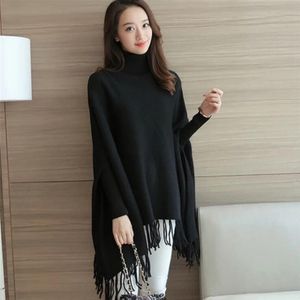 Moederschap Trui Womens Trui Mantel Haak Knit Batwing Wrap Fringe Hoge Kraag Batwing Kwasten Poncho Cape Winter Knit