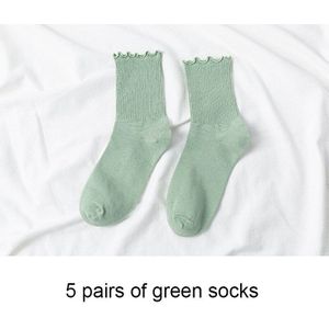 5 Pairs Vrouwen Katoenen Ruffle Stroken Sokken Zwart Wit Leuke Herfst Winter Mode Sokken Effen Kleur Zachte Gelukkig Meisje Sokken