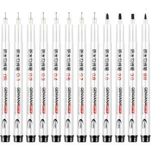12 Size Zwart Finelinerink Pennen Waterdichte Inkt Micro-Lijn Pen Voor Kunstenaar Technische Schetsen Tekening Brush Pen