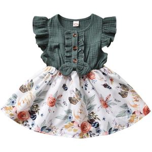 6M-4T Baby Meisje Zomer Jurk Groen Verstoorde Bloemen Prinses Jurk Voor Meisjes Casual Verjaardag Parry Jurk meisjes Kleding