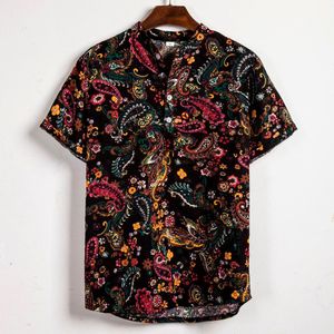 Etnische Shirt Blouse Heren Zomer Korte Mouw Casual Katoen Linnen Afdrukken Hawaiian Camisa Masculina Vintage Shirts Voor Mannen