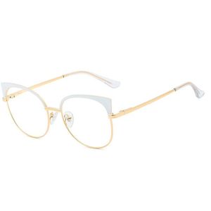 Kiekeboe Wit Cat Eye Bril Metalen Goud Roze Decoratie Dames Optische Glazen Frame Vrouwen Clear Lens Accessoires Vrouwelijke