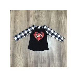 Lente Valentijnsdag baby meisjes liefde hart vorm plaid patch katoen boutique lange mouwen top T-shirt reglans kinderpark kleding