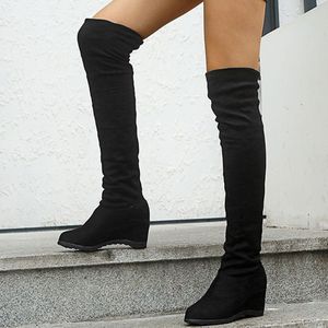 Maat 43 Dij Hoge Laarzen Voor Vrouwen Winter Over De Knie Laarzen Vrouwen Zwarte Slanke Warme Schoenen Vrouw Elastische Botas altas Mujer