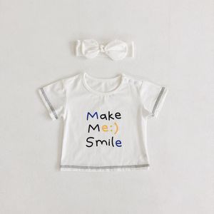 Zomer Pasgeboren Tops Baby Meisjes Wit T Shirts Koreaanse Stijl Peuter Korte Mouw Katoen Glimlach Tees 0-2Y Baby Baby kleding