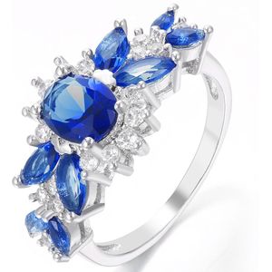 Blue Cz Ringen Vrouwen Blauwe Bloem Ring Voor Vrouwen Plant Sieraden Grote Zirkoon Ring Engagement Ringen Voor vrouwen