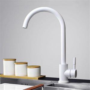 Quyanre Matte Zwart Wit Aanrecht Kraan SUS304 Rvs 360 Rotatie Keuken Water Tap Enkele Handgreep Mengkraan