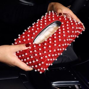 Luxe Parels Auto Tissue Box Crystal Diamond Blok Type Tissue Dozen Houder Voor Vrouwen Papieren Handdoek Cover Case Auto Styling