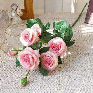 Luxe 7Heads Rose Grote Tak Met Groene Leaf Thuis Wedding Kerst Woonkamer Decoratie Boeket Mariage Bloemen