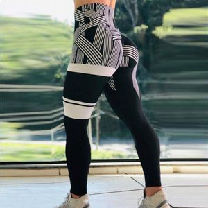 Yoga Vrouwen Broek Gestreepte Print Leggings Twee Kleur Patchwork Ademend Yoga Broek Gym Hoge Taille Leggings # T2G