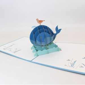 3D Handgemaakte Cartoon Vogel en Blauw Vliegende Walvis Papier Uitnodiging Wenskaart Kids Vriendin Verjaardagsfeestje kinderen Dag