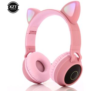 Leuke Bluetooth Kat Oren Headset Hifi Muziek Stereo Draadloze Hoofdtelefoon Led Licht Meisje Dochter Geschenkdoos Headset Pc Mobiele Telefoons